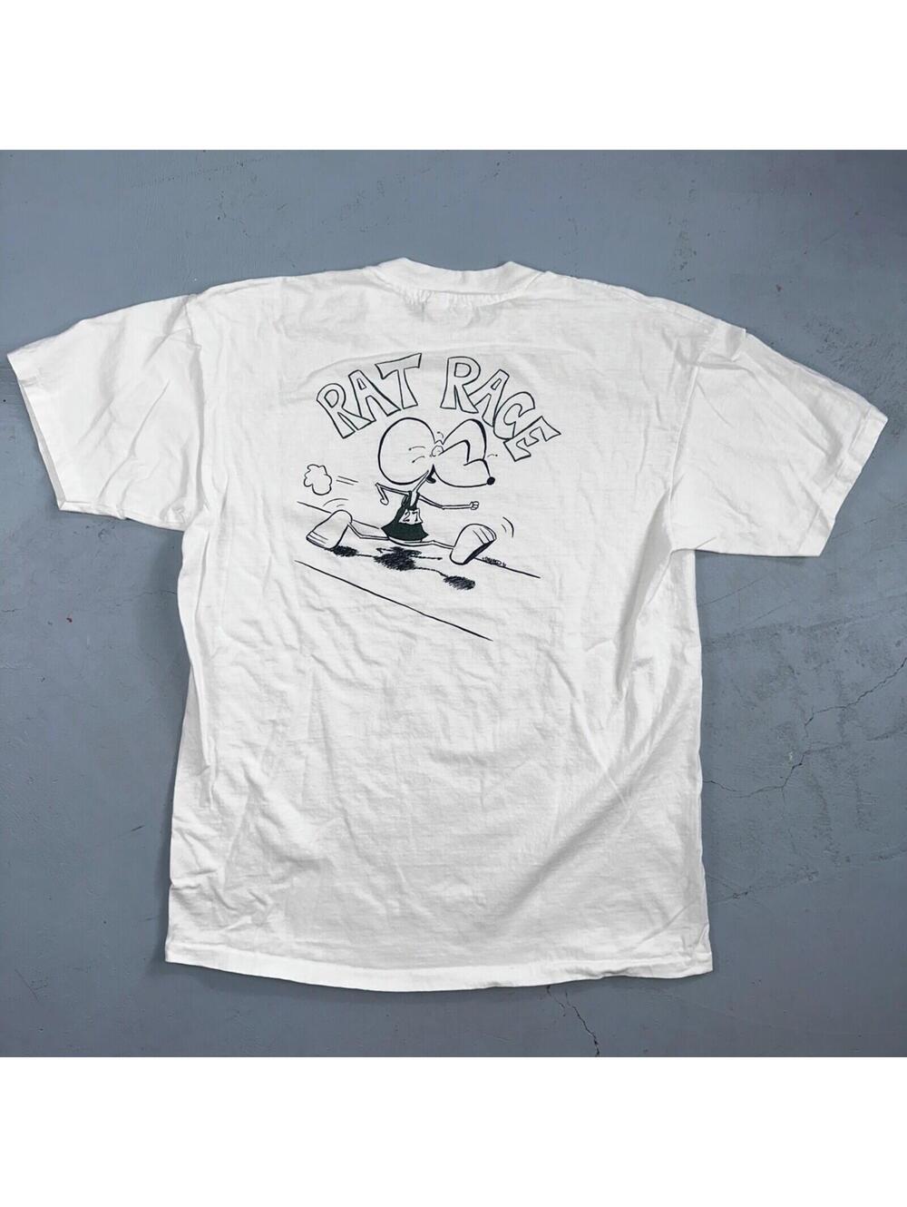Rat Race Hanes Beefy XL Crazy VTG T Shirt 90s College Running 27 Funny Random - Picture 3 of 10